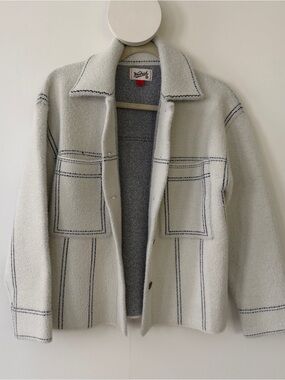 Woolrich Cream Shacket with Navy Contrast Stitching